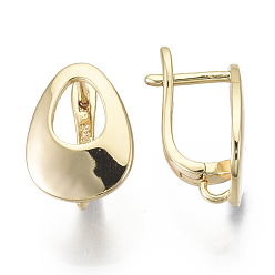 Real 18K Gold Plated Brass Hoop Earring Findings with Latch Back Closure, with Horizontal Loop, Nickel Free, Teardrop, Real 18K Gold Plated, 16.5x12mm, Hole: 2mm, Pin: 1.5x1mm