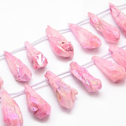 Pearl Pink Electroplated Natural Quartz Crystal Beads Strands, Top Drilled Beads, Dyed, Teardrop, Pearl Pink, 27~34x8~12x5~9mm, Hole: 1.5mm, about 22pcs/strand, 14.3 inch