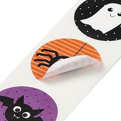 Ghost Autocollants auto-adhésifs en papier, étiquettes autocollantes colorées en rouleau, autocollants d'étiquette de cadeau, pour enveloppes, enveloppes et sacs à bulles, plat rond, motif sur le thème d'halloween, 2.5 cm, à propos 500pcs / roll