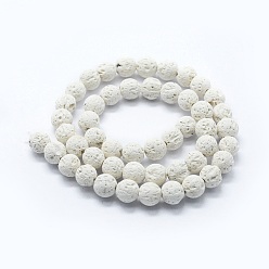 White Natural Lava Rock Round Beads Strands, Round, White, 4~5mm, Hole: 1mm, about 95pcs/strand, 15.15 inch(38.5cm)