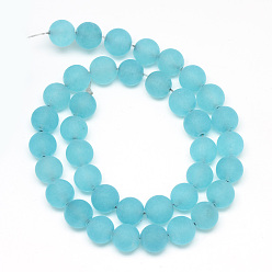 Turquoise Natural White Jade Bead Strands, Dyed, Frosted, Round, Turquoise, 8~9mm, Hole: 1mm, about 46~48pcs/strand, 14.9 inch