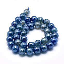 Agate Naturelle Galvaniques perles en agate naturelle brins, ronde, facette, 8mm, Trou: 1mm, Environ 48~49 pcs/chapelet, 15.1~15.5 pouce (38.5~39.5 cm)