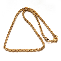 Golden 304 Stainless Steel Rope Chain Necklaces, with Lobster Claw Clasps, Golden, 17.7 inch(45cm), 4mm