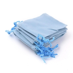 Light Sky Blue Velvet Cloth Drawstring Bags, Jewelry Bags, Christmas Party Wedding Candy Gift Bags, Light Sky Blue, 9x7cm