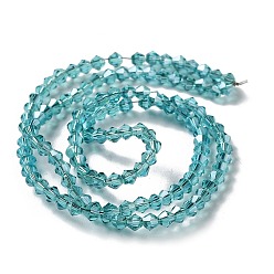 Cyan Electroplate Glass Beads Strands, Half Golden Plated, Faceted, Bicone, Cyan, 3x3mm, Hole: 1mm, about 128~135pcs/strand, 13.8 inch