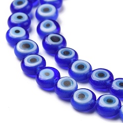 Темно-Синий Бусины лэмпворк , плоские круглые с сглаза, темно-синий, 4.5x2.5 мм, отверстие : 0.6 мм, около 90~100 шт / нитка, 15.35''~15.75'' (39~40 см)