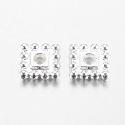 Argent  Perles de séparateur de style tibétain , sans plomb et sans cadmium, carrée, argenterie, 7x7x2mm, Trou: 2mm