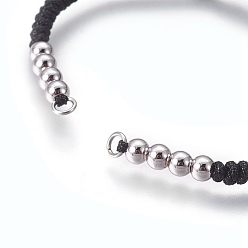 Черный Плетеные браслеты из бисера из нейлонового шнура, с латунной бисера, долговечный, Реальная платина, чёрные, 10-1/4 дюйм ~ 11-5/8 дюйм (26~29.6 см)