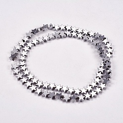 Platinum Plated Electroplate Non-magnetic Synthetic Hematite Beads Strands, Star, Grade A, Platinum Plated, 6x6x2mm, Hole: 1mm, about 75pcs/strand, 16 inch