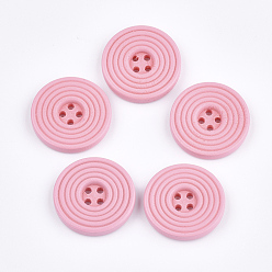 Pink Расписные деревянные кнопки, 4-луночное, плоско-круглые, розовые, 24.5x4 мм, отверстие : 2 мм