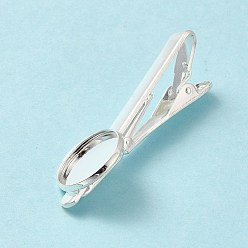 Silver Brass Tie Clip Cabochon Settings, Silver, 54x17.5x13.5mm, Tray: 16.1mm