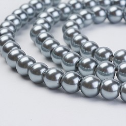 Gris Ardoise Brins de perles de verre teints écologiques, Grade a, ronde, cordon en coton fileté, gris ardoise, 6mm, Trou: 1.2~1.5mm, Environ 70 pcs/chapelet, 15.7 pouce