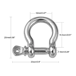 Stainless Steel Color 304 Stainless Steel D-Ring Anchor Shackle Clasps, Stainless Steel Color, 25x23x7.5mm