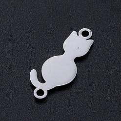 Stainless Steel Color 201 Stainless Steel Kitten Links connectors, Cat Silhouette, Stainless Steel Color, 20x8x1mm, Hole: 1.5mm