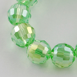 Light Green Electroplate Glass Bead Strands, AB Color Plated, Faceted(96 Facets), Round, Light Green, 12mm, Hole: 2mm, about 50pcs/strand, 22.4 inch