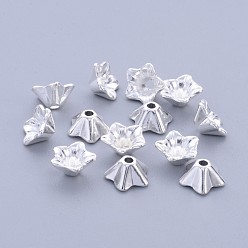 Silver Tibetan Style Alloy Bead Caps, Lead Free and Cadmium Free, Flower, Silver Color Plated, 8.5x5mm, Hole: 1mm