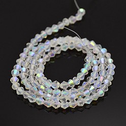 Ghost White Faceted Bicone Electroplate Glass Beads Strands, AB Color Plated, Ghost White, 3x3.5mm, Hole: 1mm, about 125~130pcs/strand, 13.8 inch
