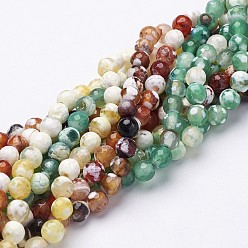Mixed Color Natural Fire Crackle Agate Beads Strands, Dyed, Faceted, Round, Mixed Color, 6mm, Hole: 1mm