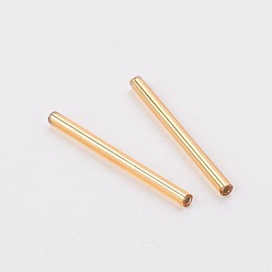 Gold Glass Bugle Beads, Golden, about 3mm wide, 31~34mm long, hole: 0.4mm, about 1400pcs/one pound