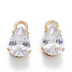 Mixed Color Brass Clear Cubic Zirconia Charms, Long-Lasting Plated, Teardrop, Mixed Color, 9.5x5x4.5mm, Hole: 2mm