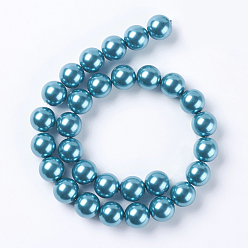 Deep Sky Blue Eco-Friendly Dyed Glass Pearl Round Beads Strands, Grade A, Cotton Cord Threaded, Deep Sky Blue, 14mm, Hole: 0.7~1.1mm, about 30pcs/strand, 15 inch