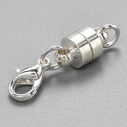 Silver Brass Magnetic Clasps Converter, with Lobster Claw Clasps, Column, Silver, 25x6mm