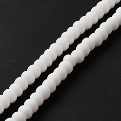 White Handmade Frosted Porcelain Beads, Flat Round, White, 4x3mm, Hole: 0.8mm, about 134pcs/strand, 15.55 inch(39.5cm)