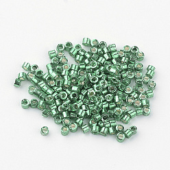 Vert Mer Moyen Perles de bugle de verre plaqué, vert de mer moyen, 1~2x1.5~2mm, trou: 0.5 mm, sur 100 g / sac