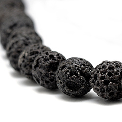 Black Natural Lava Rock Beads Strands, Dyed, Round, Black, 8~9mm, Hole: 1mm, about 46~48pcs/strand, 15.1 inch