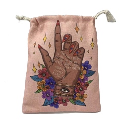 Palm Pochettes d'emballage en tissu de toile, sacs à cordonnet, rectangle, motif de paume, 15~18x13~14 cm