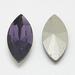 Tanzanite Pointed Back Glass Rhinestone Cabochons, Back Plated, Faceted, Horse Eye, Tanzanite, 18x9x5mm