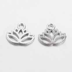 Antique Silver Tibetan Style Alloy Charms, Yoga Lutos Cadmium Free & Lead Free, Antique Silver, 15x17x1mm, Hole: 3mm, about 1305pcs/1000g