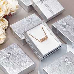 Argent Valentines forfaits jours de cadeaux pendentif carton colliers boîtes, avec bowknot extérieur et intérieur éponge, pour les colliers et pendentifs, rectangle, argenterie, 9x7x3 cm