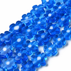 Bleu Dodger Main millefiori perles de verre brins, fleur, Dodger bleu, 5.5~8x2.5mm, Trou: 1mm, Environ 64~67 pcs/chapelet, 15.75 pouces ~ 16.34 pouces (40~41.5 cm)