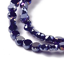 Midnight Blue Electroplate Glass Beads Strands, AB Color Plated, Faceted, Flat Round, Midnight Blue, 4.5x2.5~3mm, Hole: 0.8mm, about 145~150pcs/strand, 21.26''(54cm)