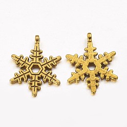Antique Golden Christmas Snowflake Tibetan Style Alloy Pendants, Lead Free and Cadmium Free, Antique Golden, 23x17.5mm, Hole: 1.5mm
