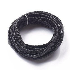 Black Microfiber Imitation Leather Cord, Flat Braided Leather Cord, for Bracelet & Necklace Making, Black, 6x2.5mm