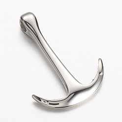 Stainless Steel Color 304 Stainless Steel Pendants, Anchor, Stainless Steel Color, 34x24.5x6mm, Hole: 4mm