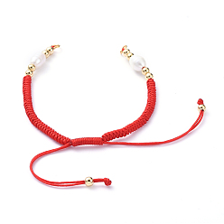 Красный Плетеные шнур нейлона для поделок браслет решений, с натуральным пресноводным жемчугом и фурнитурой из латуни, золотые, красные, 6-7/8 дюйм (17.5 см), 4 мм