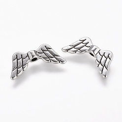 Antique Silver Tibetan Style Alloy Beads, Wing, Cadmium Free & Lead Free, Antique Silver, 9x19x3mm, Hole: 2mm