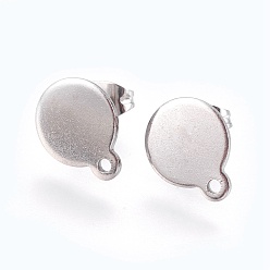 Stainless Steel Color 304 Stainless Steel Stud Earring Findings, with Flat Plate, Flat Round, Stainless Steel Color, 12mm, 12.5x10x1mm, pin: 0.8mm