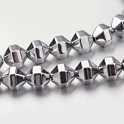 Silver Plated Electroplate Non-magnetic Synthetic Hematite Bead Strands, Polygon, Silver Plated, 8x8mm, Hole: 1mm, about 51pcs/strand, 15.7 inch