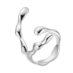 Platinum SHEGRACE Rhodium Plated 925 Sterling Silver Cuff Rings, Open Rings, Wide Band Rings, Coral Shape, Platinum, US Size 5, Inner Diameter: 16mm