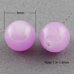 Violet Imitation Jade Glass Beads Strands, Spray Painted, Round, Violet, 6mm, Hole: 1.3~1.6mm, about 133pcs/strand, 31.4 inch