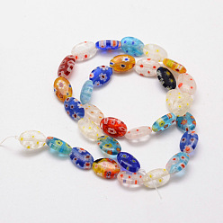 Colorful Handmade Millefiori Glass Bead Strands, Flat Oval, Colorful, 12x8x3.5~4mm, Hole: 1mm, about 33~34pcs/strand, 15.3 inch