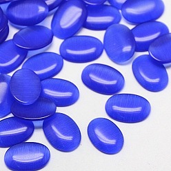 Blue Cat Eye Cabochons, Oval, Blue, 18x13x2.5~3.5mm