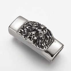 Antique Silver 304 Stainless Steel Slide Charms, Rectangle with Lion, Antique Silver, 39x18x15mm, Hole: 7x12mm