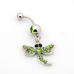 Mixed Color Mixed 316L Surgical Stainless Steel Dangle Belly Button Rings, with Alloy Rhinestone Charms, Mixed Color, 25x8~10mm, Bar Length: 7/16"(11mm), Pin: 15 Gauge(1.5mm), about 12pcs/board