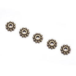 Antique Bronze Gear Tibetan Style Alloy Spacer Beads, Lead Free & Cadmium Free & Nickel Free, Flower, Antique Bronze, 6.5mm, Hole: 2mm