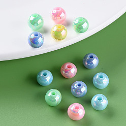 Mixed Color Opaque Acrylic Beads, AB Color Plated, Round, Mixed Color, 8x7mm, Hole: 2mm, about 1745pcs/500g